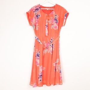 Boden Floral Pleated Cap Sleeve Dress